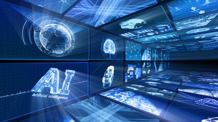 Digital Network Technology AI 5G data communication concepts 3D illustration Background.