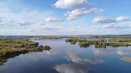 River bay, beautiful landscape of the river, islands.