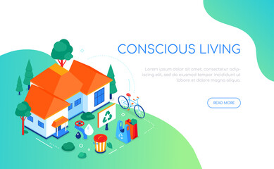 Fototapeta premium Conscious living - modern colorful isometric web banner