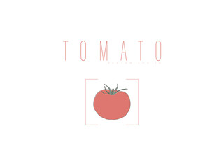 Tomato with leaves. Vector red picture with contour isolated on white background. For logo, illustration, etc.
