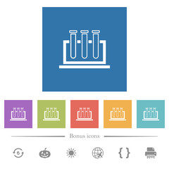 Chemistry flat white icons in square backgrounds