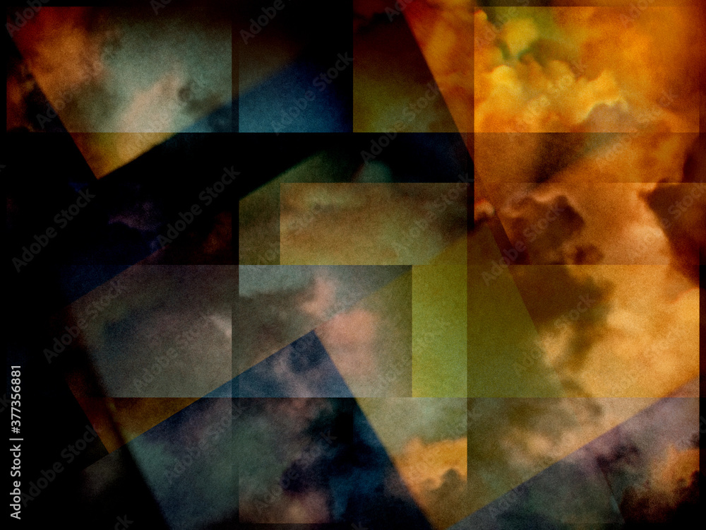 Poster colorful clouds with overlapping rectangular layers. 3d rendering