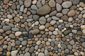 Pile sea gray stones Background from sea wet gray stones