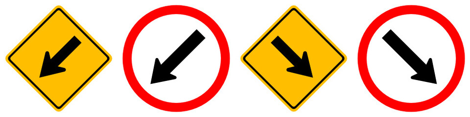 Keep left and right traffic road sign vector set isolated on white background