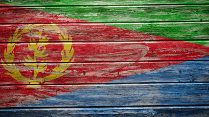 Eritrea flag painted on weathered wood planks
