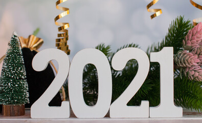 New year's design. Numbers 2021 year lettering Festive atmosphere Christmas design