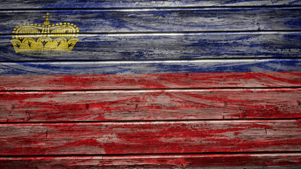 Liechtenstein flag painted on weathered wood planks - obrazy, fototapety, plakaty