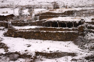 snow on the stone steps