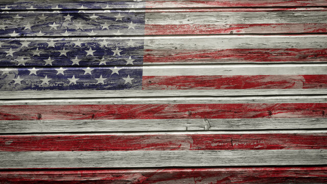 USA flag painted on weathered wood planks