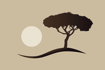 mediterranean vector umbrella pine tree silhouette an the sun