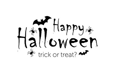 Creative and Scary background for Halloween celebration with Happy Halloween hand lettering text and hanging spiders.