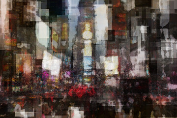 Fototapeta na wymiar Abstract modern painting with words cloud. Times Square. 3D rendering