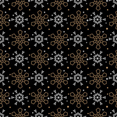 Snowflake seamless pattern. Christmas background pattern. Texture for textile design on a black background. Wrapping paper design. Vector image