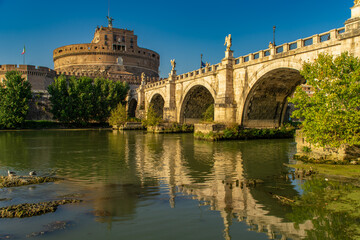 Fototapeta na wymiar Castel Sant'Angelo Castle, Sant'Angelo Bridge over Tiber River. 
