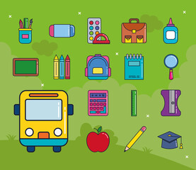 set icons of school education, line and fill style vector illustration design