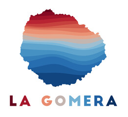 Obraz premium La Gomera map. Map of the island with beautiful geometric waves in red and blue colors. Vivid La Gomera shape. Vector illustration.