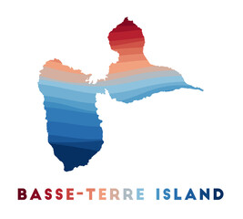 Basse-Terre Island map. Map of the island with beautiful geometric waves in red and blue colors. Vivid Basse-Terre Island shape. Vector illustration. © Eugene Ga