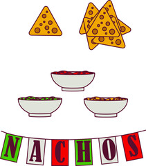 mexican food nachos vector green red flat illustration