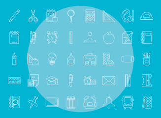 bundle icons of school education, line style vector illustration design
