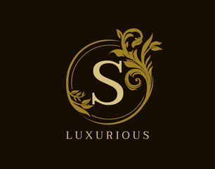 Luxury S Letter Floral Design. Circle Royal S Vintage Logo Icon.