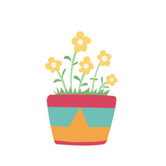 Drawing decorative fresh flowers in flower pot