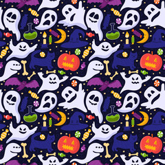 Halloween seamless pattern on dark