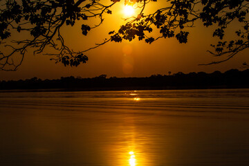 Sunrise on Amazon forest river