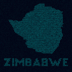 Zimbabwe tech map. Country symbol in digital style. Cyber map of Zimbabwe with country name. Attractive vector illustration.