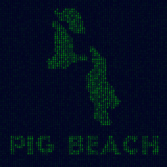 Fototapeta premium Digital Pig Beach logo. Island symbol in hacker style. Binary code map of Pig Beach with island name. Trendy vector illustration.