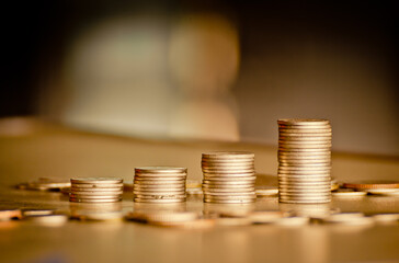 stacks of money coin background concept saving money