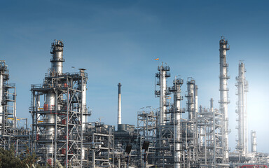Fototapeta na wymiar Petrochemical plant industry. Oil refinery industrial zone on sunset.