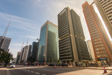Fototapeta na wymiar Paulista Avenue is one of the most important financial centers of the city and is a popular place to visit among locals and city guests.