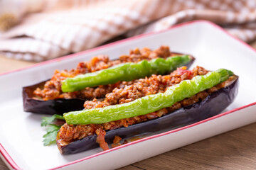 Turkish Traditional Aubergine Eggplant Meal - Karniyarik (Riven Belly)