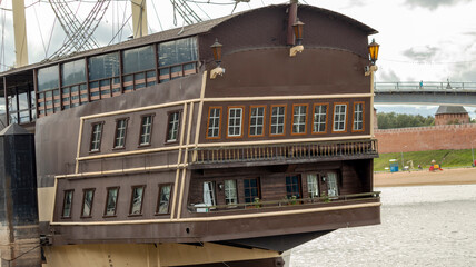 stern of a wooden military frigate