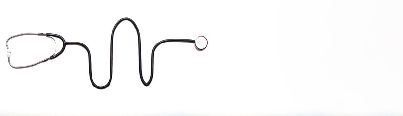Stethoscop on a white background. Top view. Banner. Place for text. Copy space.
