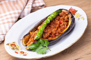 Turkish Traditional Aubergine Eggplant Meal - Karniyarik (Riven Belly)