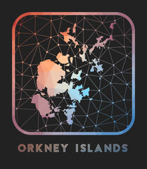 Orkney Islands map design. Vector low poly map of the island. Orkney Islands icon in geometric style. The island shape with polygonal gradient and mesh on dark background.