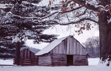 Two officer cabins at Valley Forge in winter Royalty free stock photo