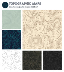 Topographic maps. Authentic isoline patterns, seamless design. Captivating tileable background. Vector illustration.