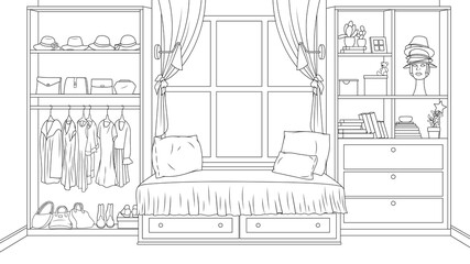 Vector illustration, interior of a cozy bedroom with furniture