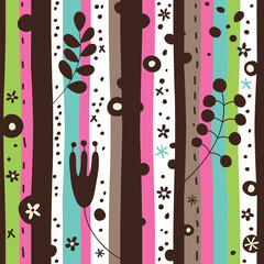 Seamless pattern with stripes and flowers.
