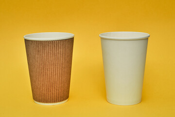 Paper cup. Recycling. Eco-friendly disposable tableware. Eco dishes