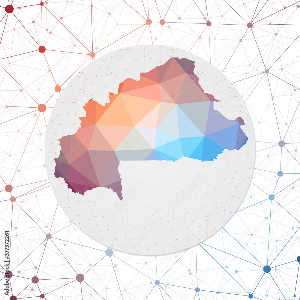 Poster abstract vector map of burkina faso. technology in the country geometric style poster. polygonal bur