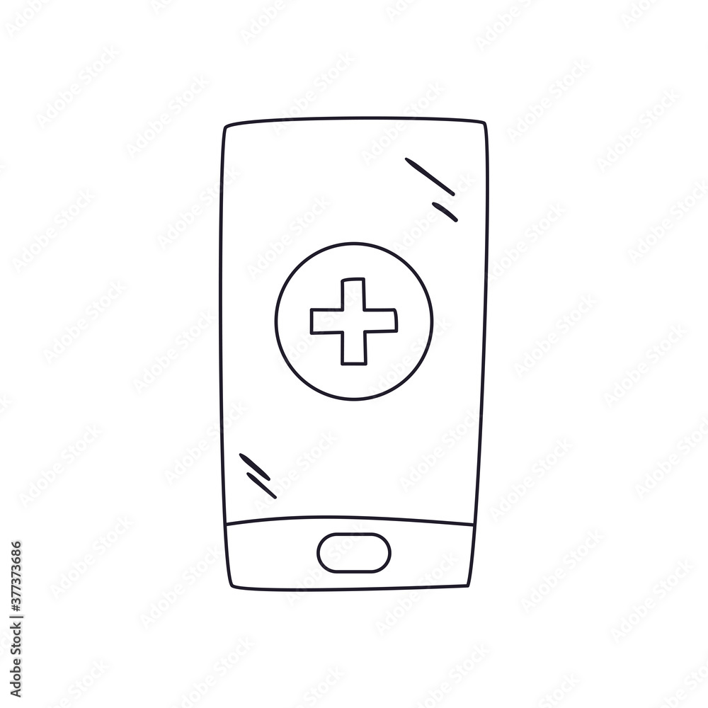 Poster smartphone with cross line style icon vector design