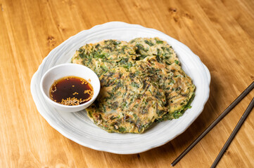 korean style pancake with chive with seafood