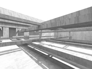 Dark Concrete Wall Architecture. Empty Room