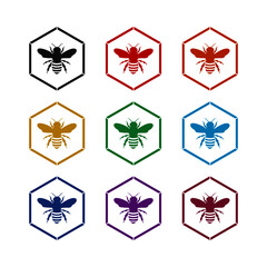 Simple bee icon sign, color set