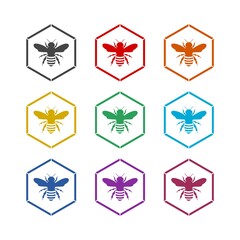 Simple bee icon sign, color set