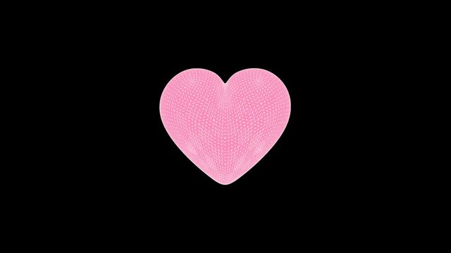 Animated pink heart shape with white net comes from background pulsing few times and going into background again.