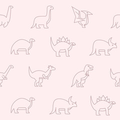 Dinosaurs - Vector background (seamless pattern) of triceratops, stegosaurus, tyrannosaurus and other animals of the Jurassic period for graphic design